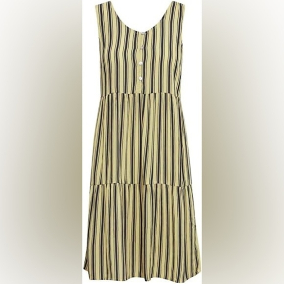 180.NWT Small ICHI SUMMER DRESS VISCOSE 201830/French Vanilla Stripe and NAVY - Picture 2 of 6